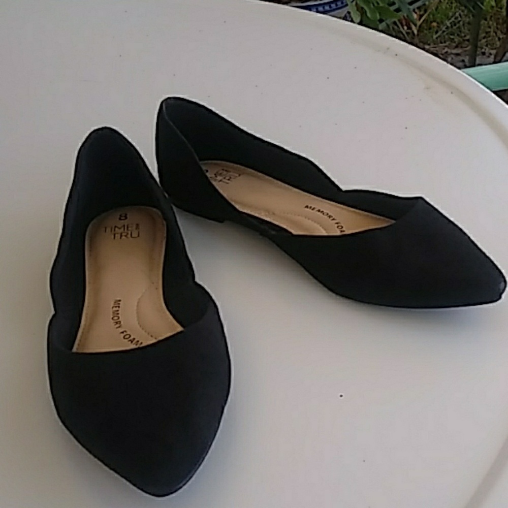 Black suede flats with memory foam